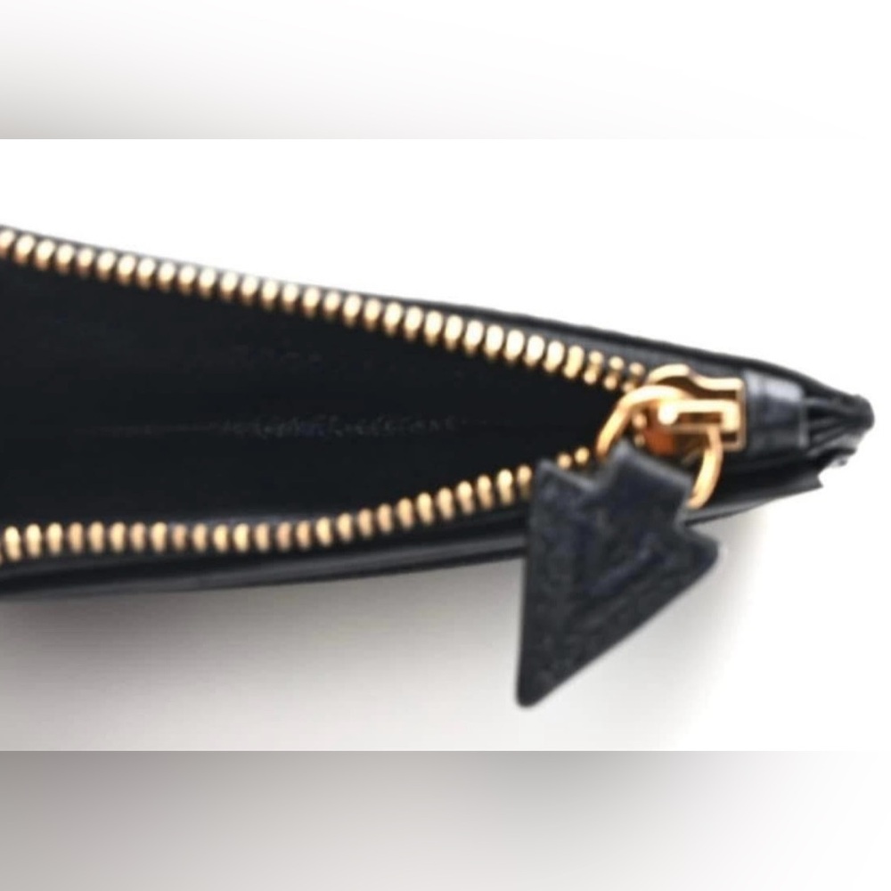 Versace Grained Calfskin Ribbon Greca Zip Card Holder Black Gold - Picture 7 of 8